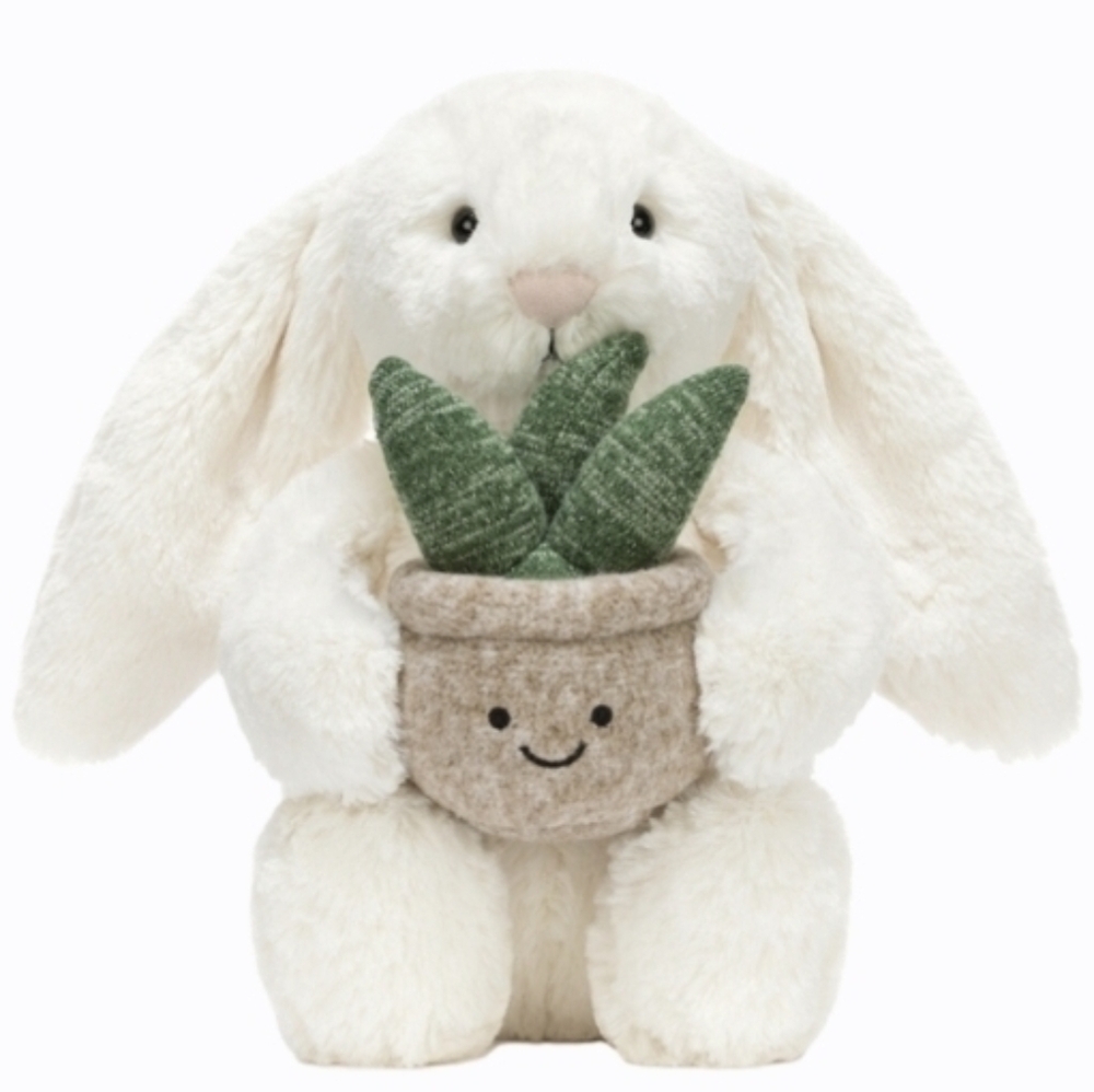 Jellycat Cream Bunny With Plant 12.2x4.7x3.5" Soft & Plush BNWT Authentic